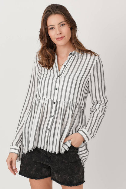 Stripe Peplum Shirt - Southern Sassy Boutique