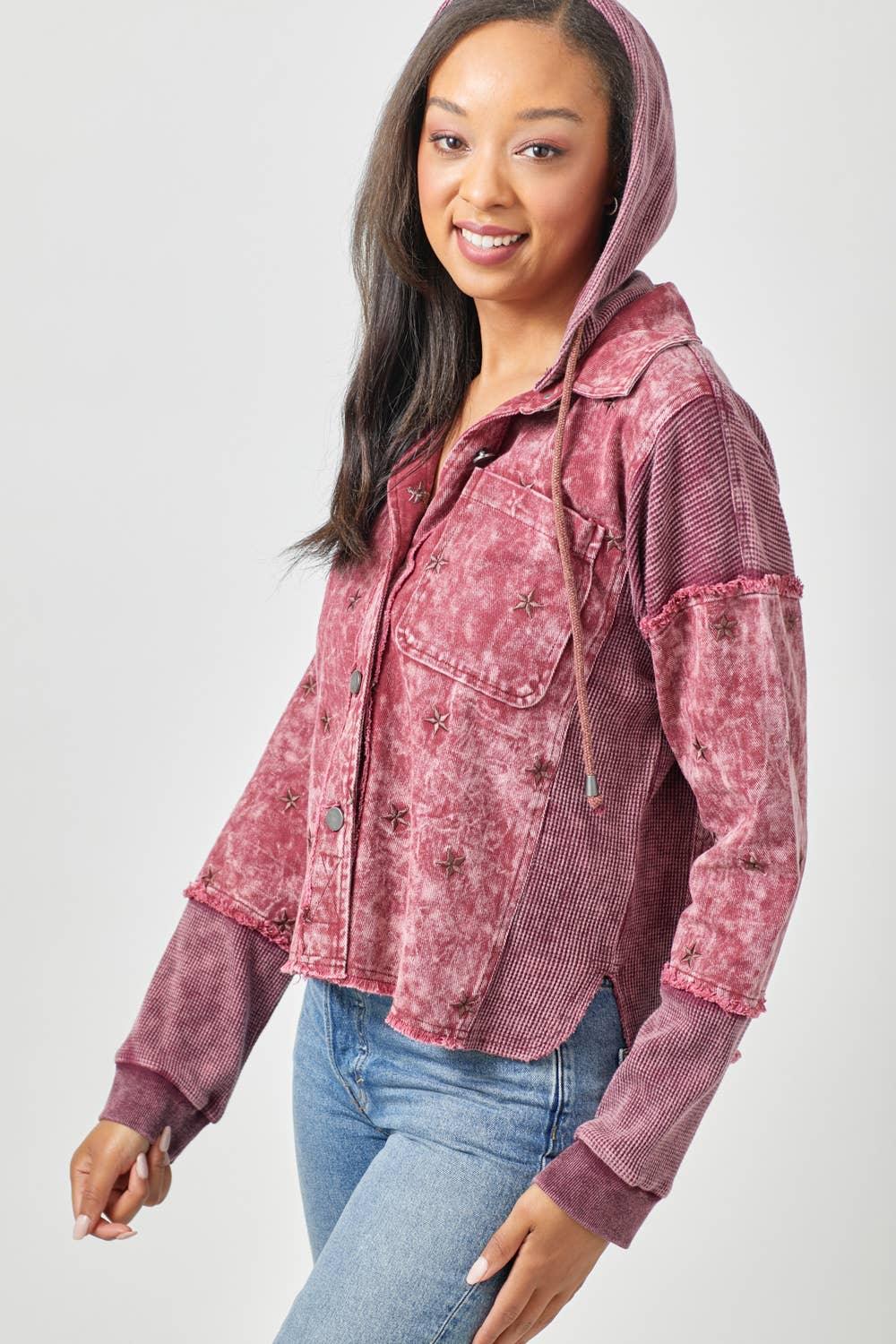 Star Embroidery Washed Jacket - Southern Sassy Boutique