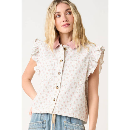 Floral Print with Ruffle sleeves Vest