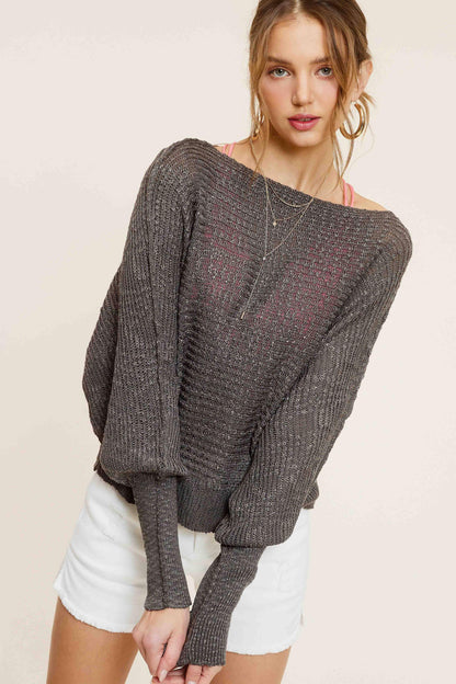 Lightweight Dolman Sleeve Boat Neck Sweater Top - Southern Sassy Boutique
