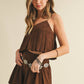 SUEDE PLEATED SLEEVELESS TOP AND SHORTS SET