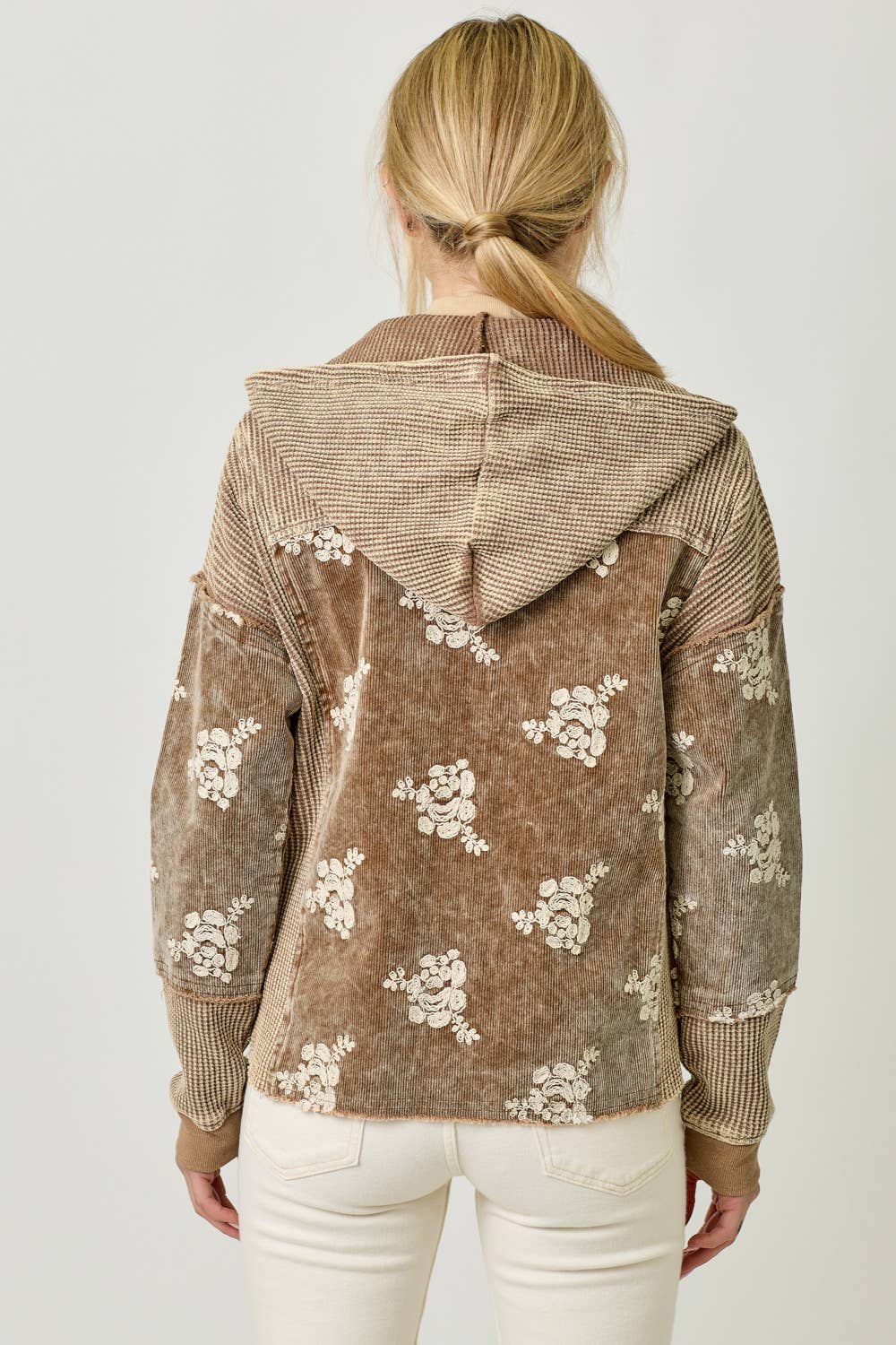 Flower Embroidery Hoodie Jacket