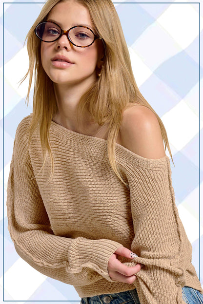 Boat Neck Off Shoulder Cozy Dolman Sleeve Sweater - Southern Sassy Boutique