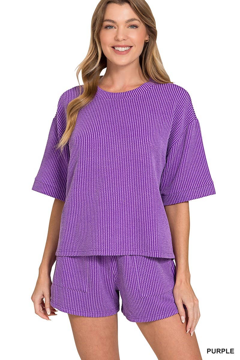 Ribbed Half Sleeve Tee & Short Pants 2PC Set
