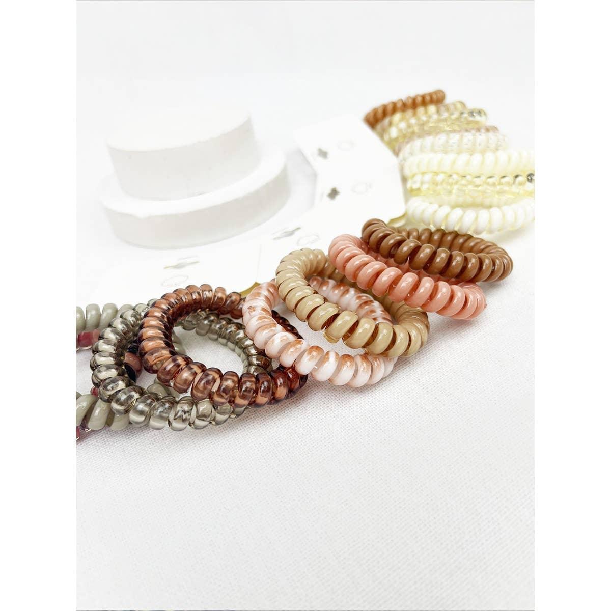 Cream and Multi Design Spiral Hair Ties - Southern Sassy Boutique