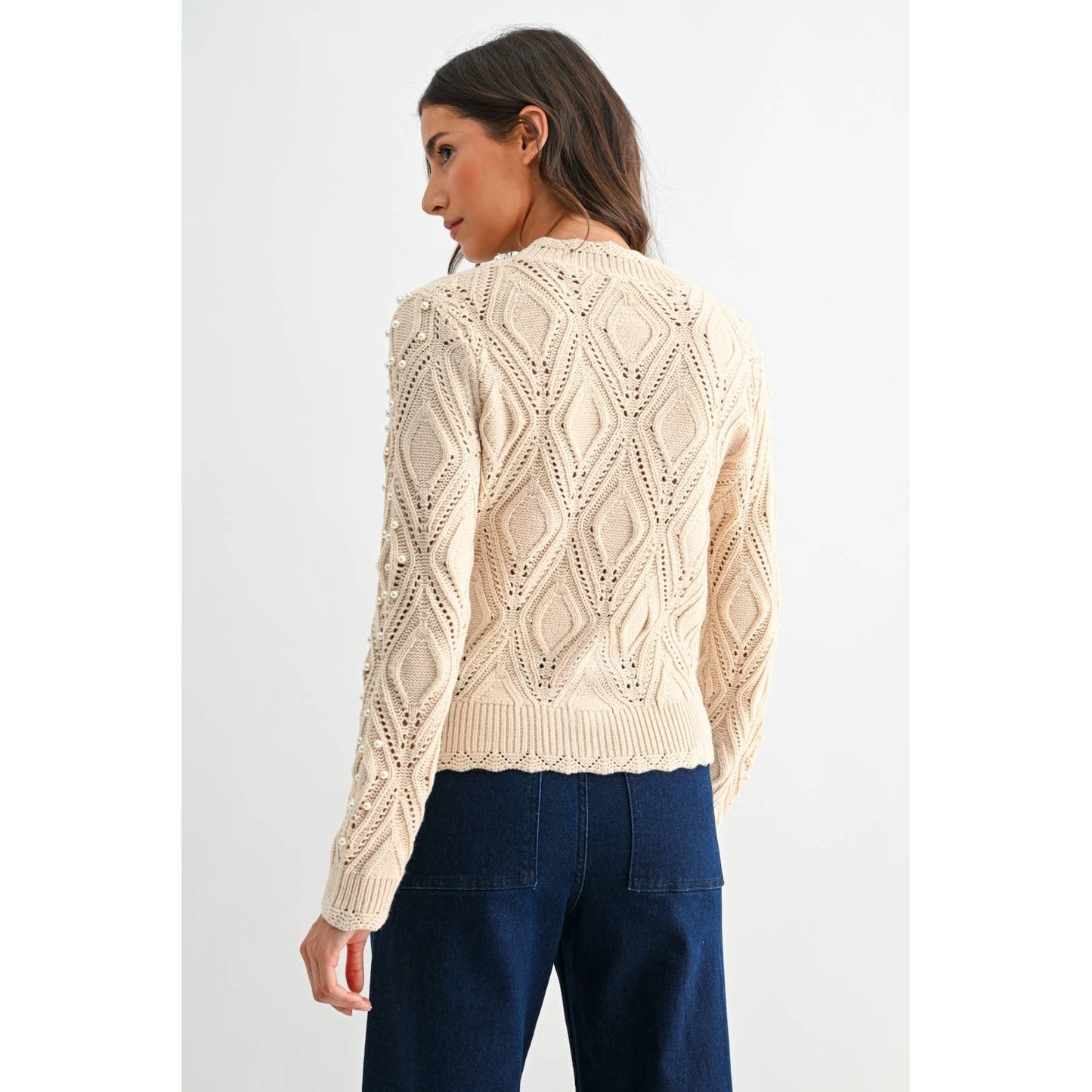 PEARL EMBELLISHED KNIT CARDIGAN