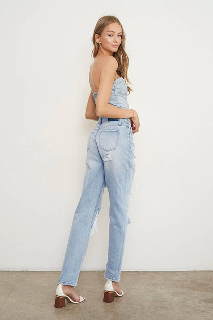 High Waist Ripped Baggy Jeans - Southern Sassy Boutique