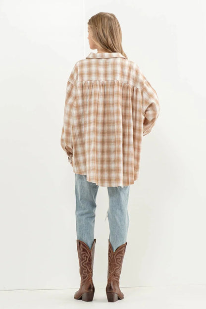 Yarn Dyed Mixed Contrast Crop Frayed Bottom Shirt - Southern Sassy Boutique