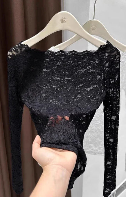 Off the shoulder Sheer Mesh Floral Lace Layering fitted Top - Southern Sassy Boutique