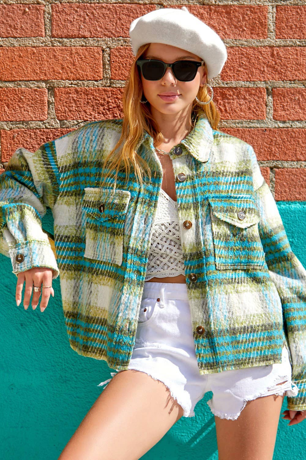 Plaid Patterned Soft Brushed Button-Down Jacket