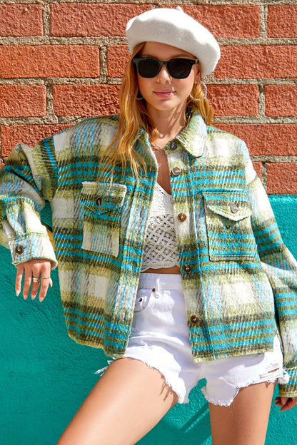 Plaid Patterned Soft Brushed Button-Down Jacket