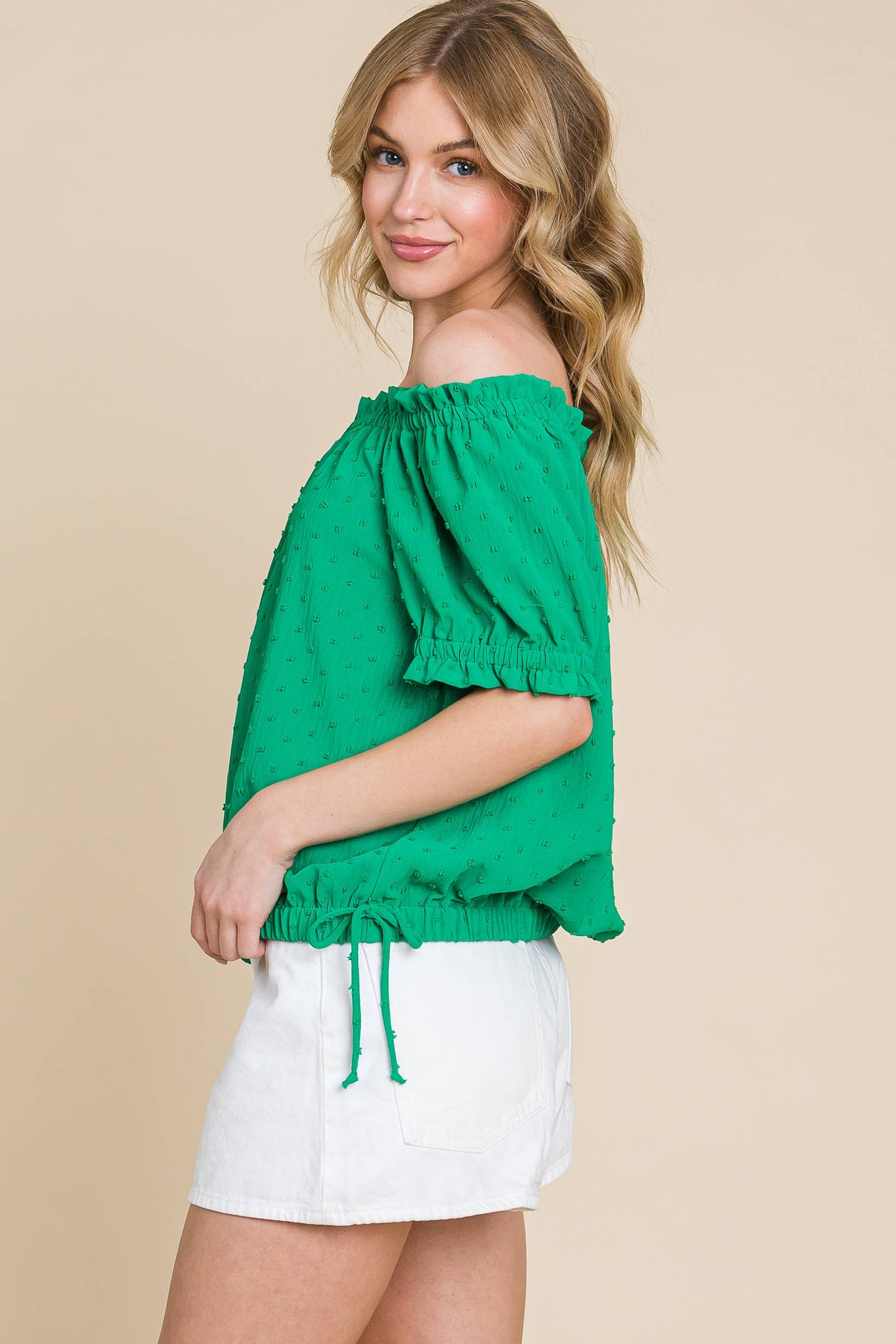 Curvy Airflow Dot Off-Shoulder Top