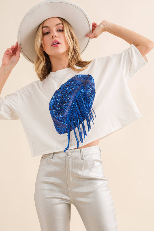 Embellished Sequin Game Day Graphic Crop T Shirt