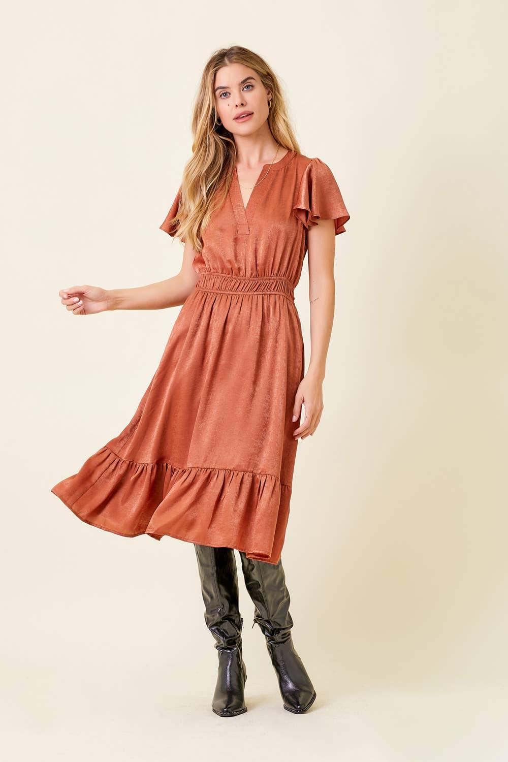 Crushed Satin Midi Dress - Southern Sassy Boutique