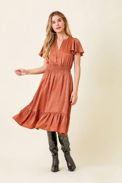 Crushed Satin Midi Dress - Southern Sassy Boutique