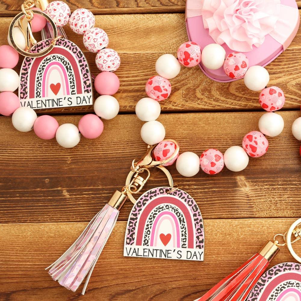 Valentine'S Day Love Bracelet Wooden Bead Keychain - Southern Sassy Boutique
