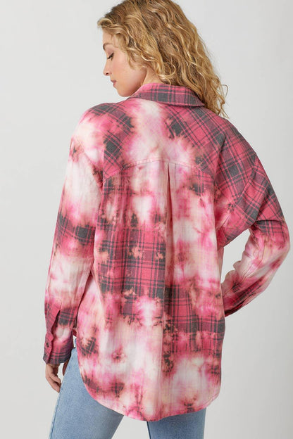 Bleach Dyed Plaid Shacket - Southern Sassy Boutique