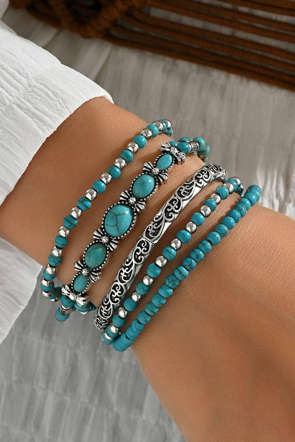 Western Turquoise Beading Layered Bracelet Set | - Southern Sassy Boutique