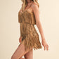 TIERED SUEDE FRINGED SLEEVELESS MINI DRESS
