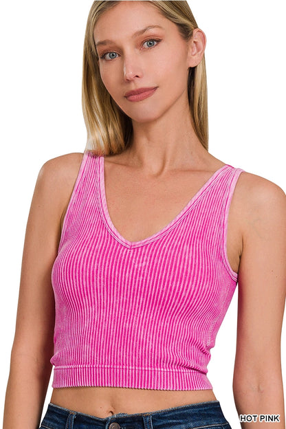Washed Ribbed Cropped Seamless Bra Tank Top