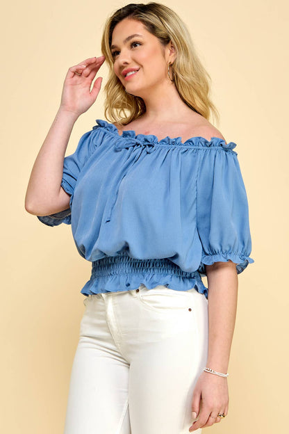 Curvy Solid Peasant Blouse
