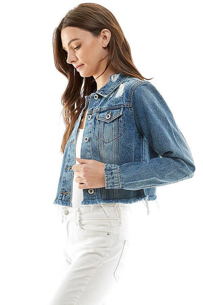 Ladies Distressed Denim Jacket - Southern Sassy Boutique