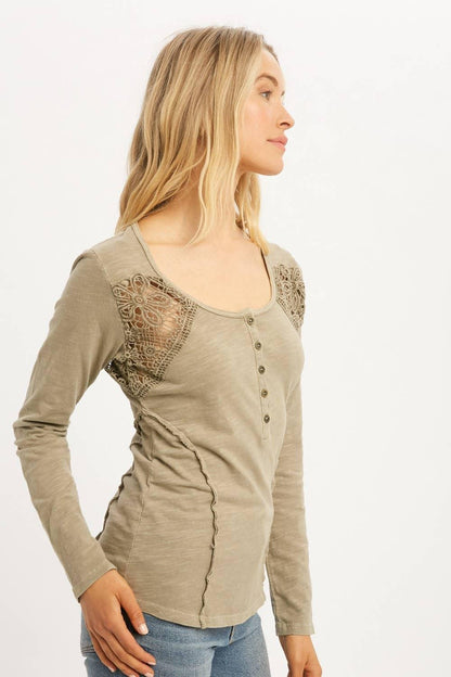Lace Button Detail Top - Southern Sassy Boutique