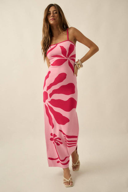 Tropical Floral Jacquard-Knit Maxi Cami Sweater Dress