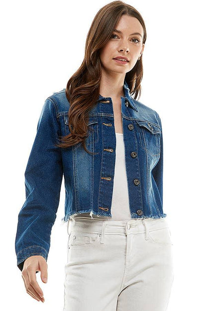 Ladies Distressed Denim Jacket - Southern Sassy Boutique