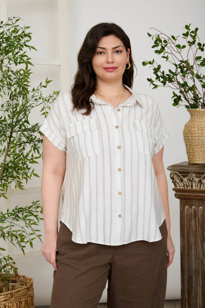 PLUS STRIPE TAB DETAIL COLLARED BUTTON DOWN SHIRT