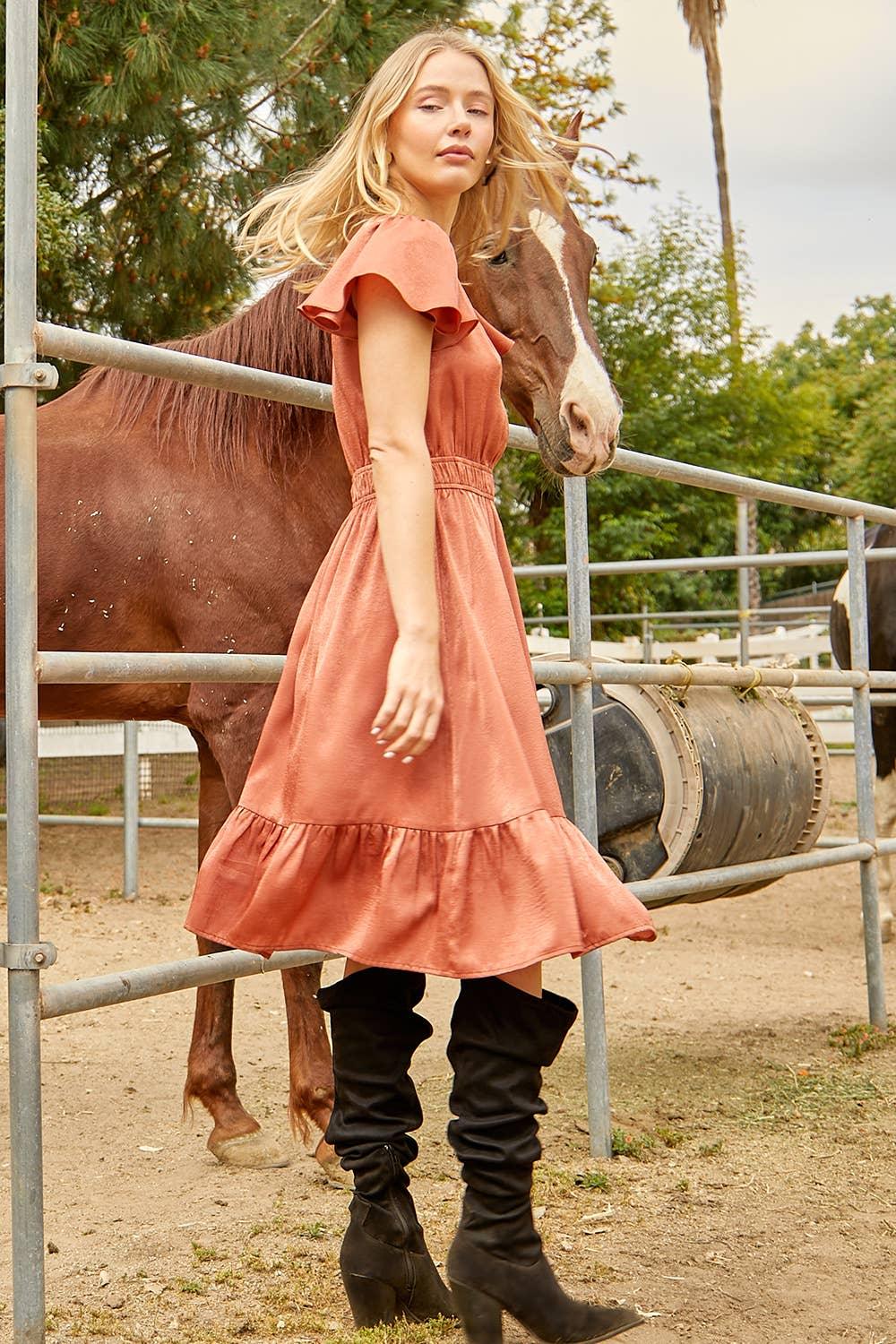 Crushed Satin Midi Dress - Southern Sassy Boutique