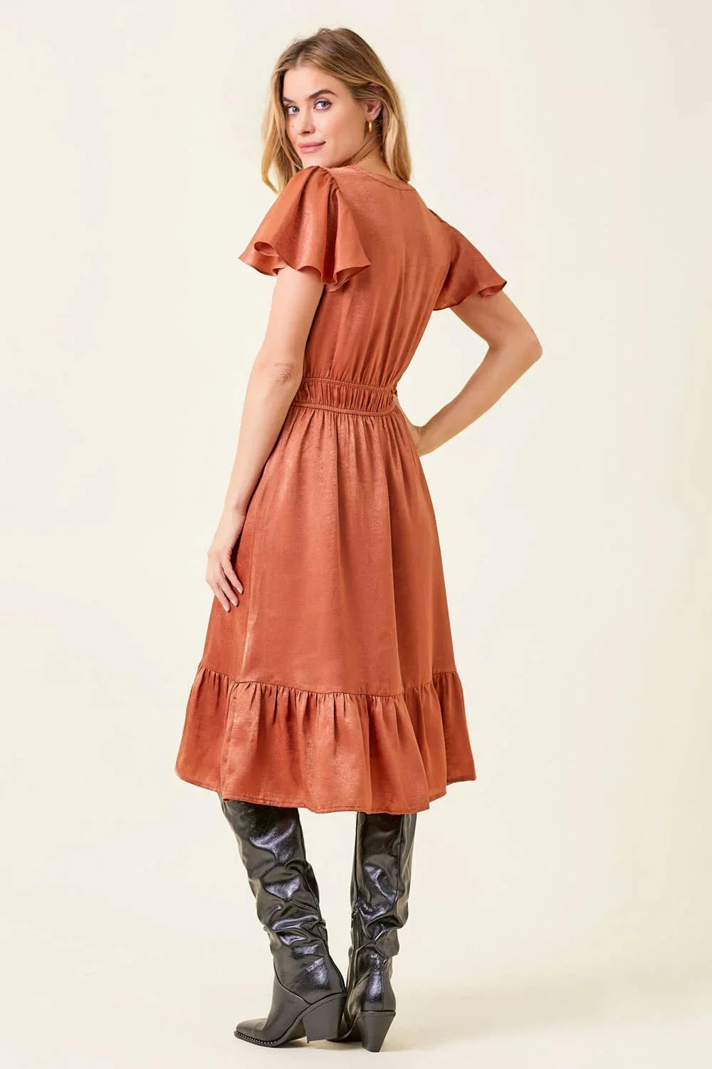 Crushed Satin Midi Dress - Southern Sassy Boutique