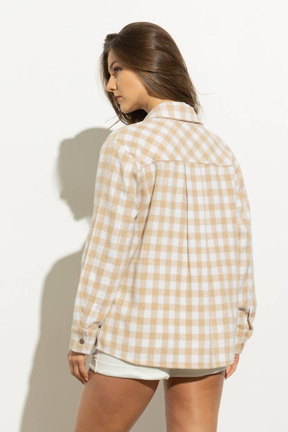 Gingham Yarn Dyed Pocket Front Shirt Jacket