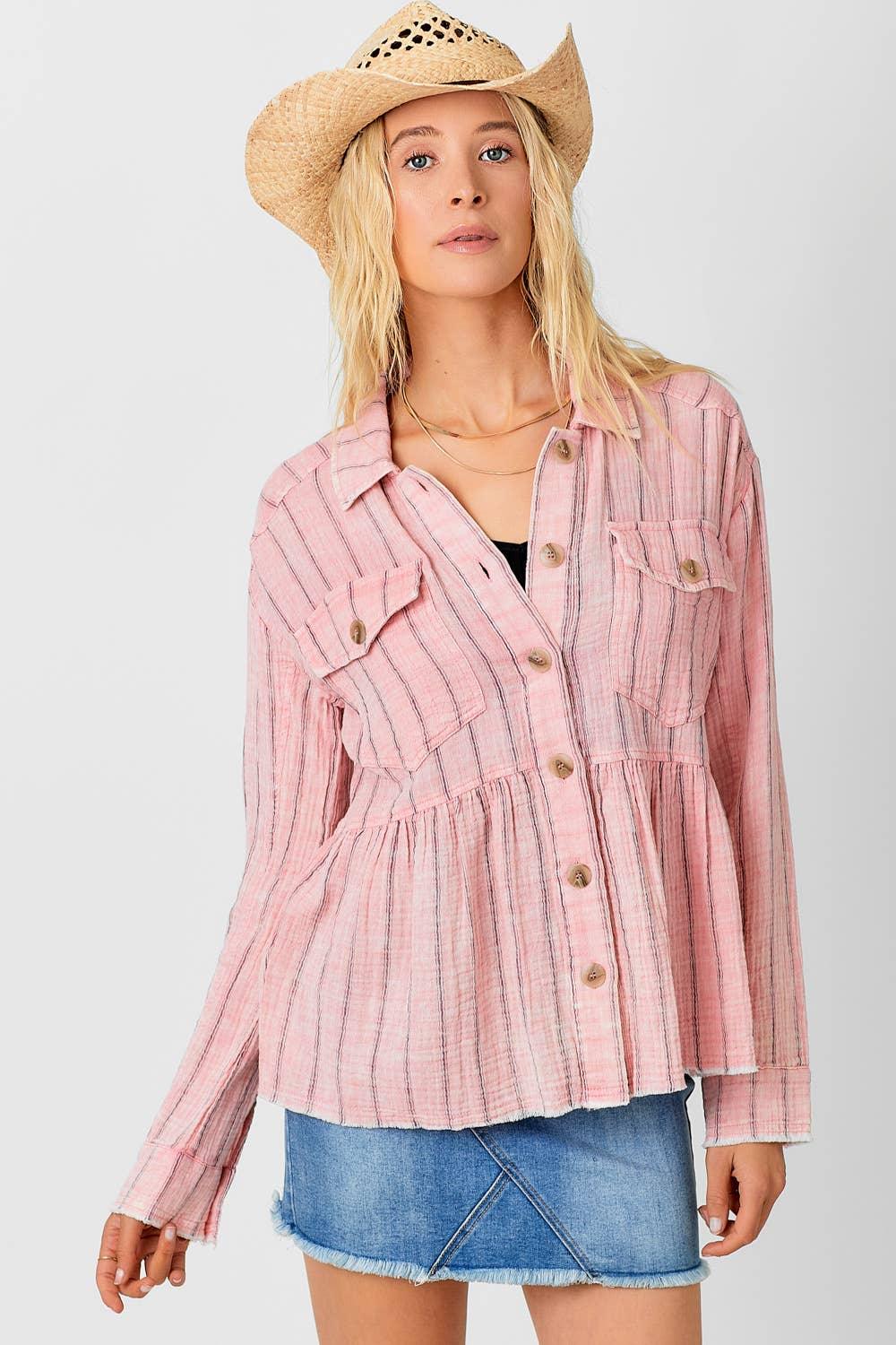 Washed Peplum Jacket - Southern Sassy Boutique