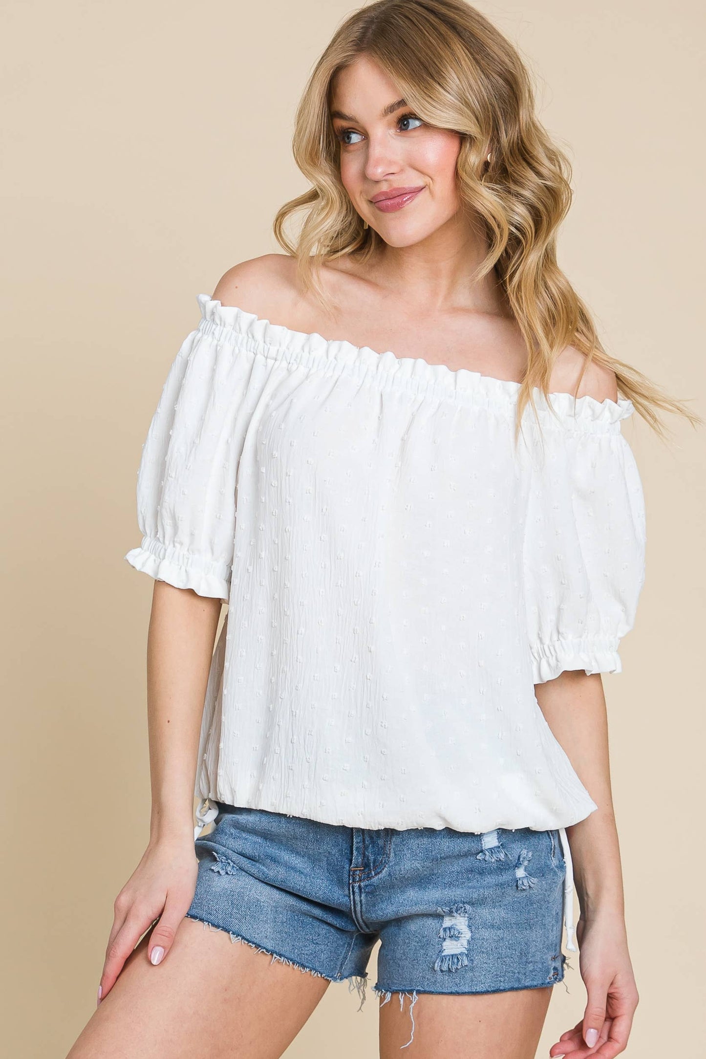 Curvy Airflow Dot Off-Shoulder Top