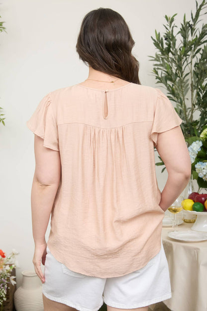 PLUS FRONT LADDER LINE LACE DETAIL FLOUNCE SLEEVE TOP