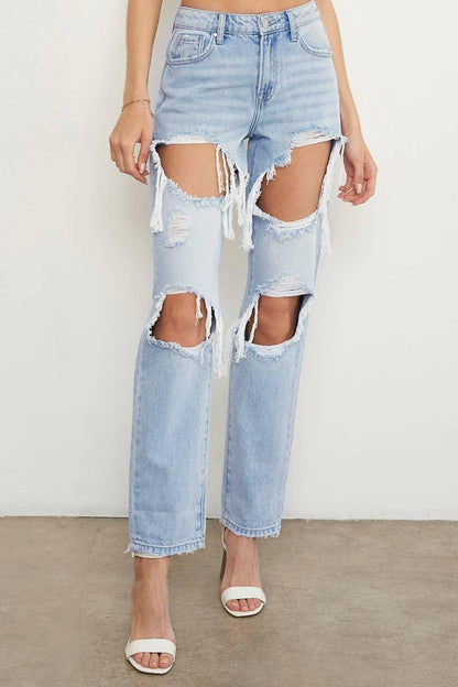 High Waist Ripped Baggy Jeans - Southern Sassy Boutique