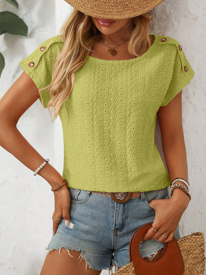 Eyelet Button Detail Short SleeveTop