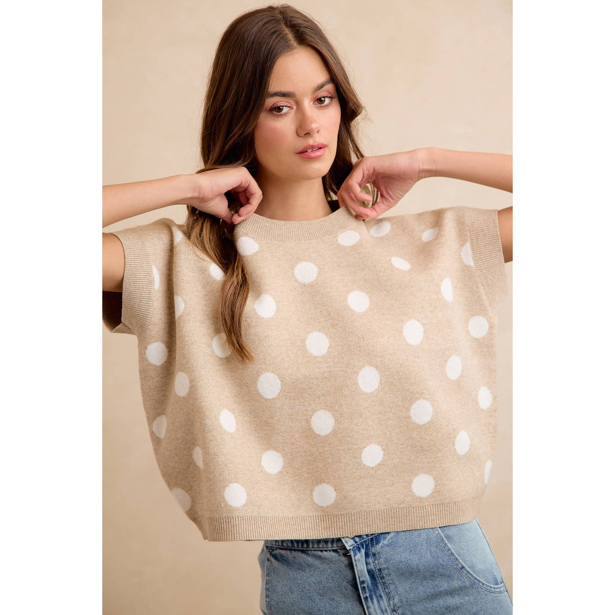 Polka Dot Knit Sleeveless Sweater