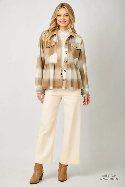 Peplum Fringe Plaid Jacket - Southern Sassy Boutique