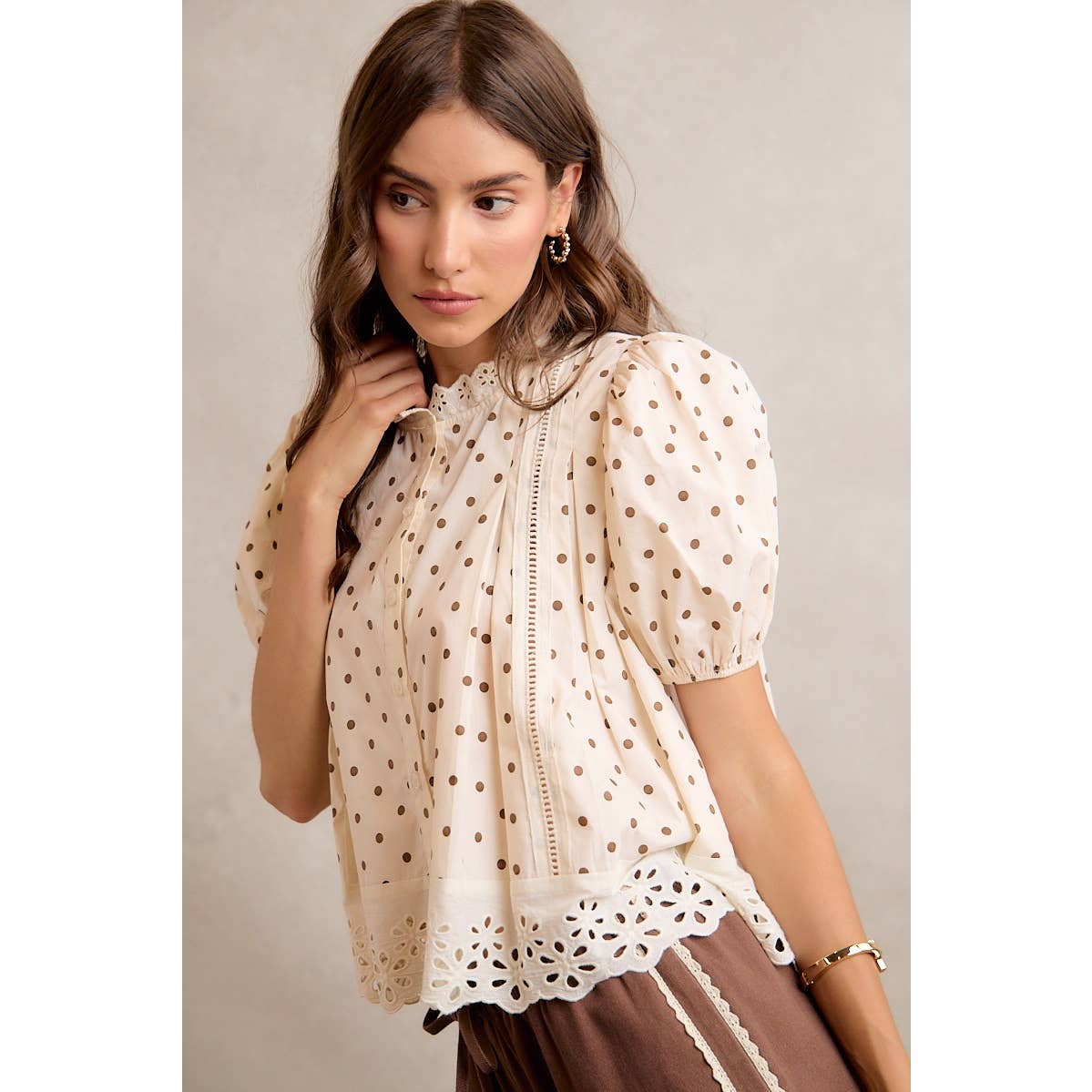 Polka Dot Cotton Lace Trim Blouse