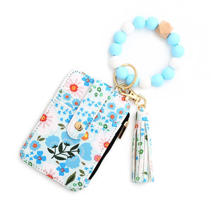 Bracelet Floral Print Card Slot Wallet Keychain