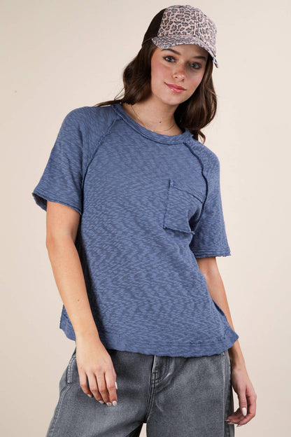 Solid Casual Knit Top with Patch Pocket - Southern Sassy Boutique