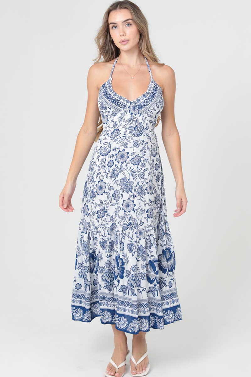 Printed Halter Neck Maxi Dress