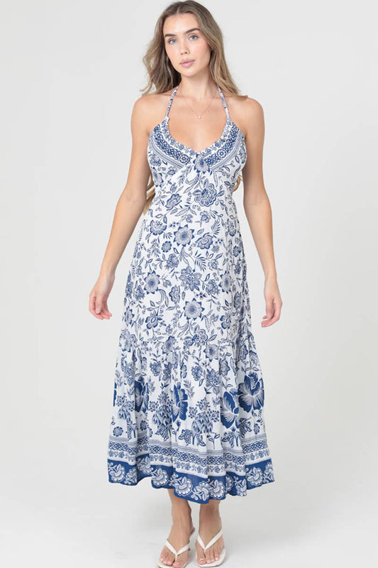 Printed Halter Neck Maxi Dress