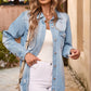 Light Wash Distressed Frayed Long Denim Jacket