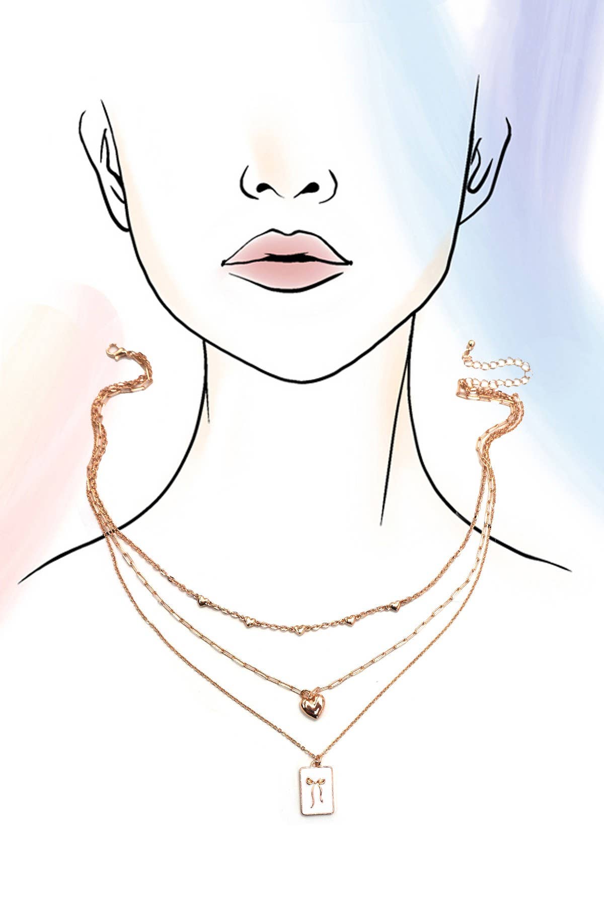 Square Bow & Heart Necklace