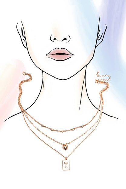 Square Bow & Heart Necklace