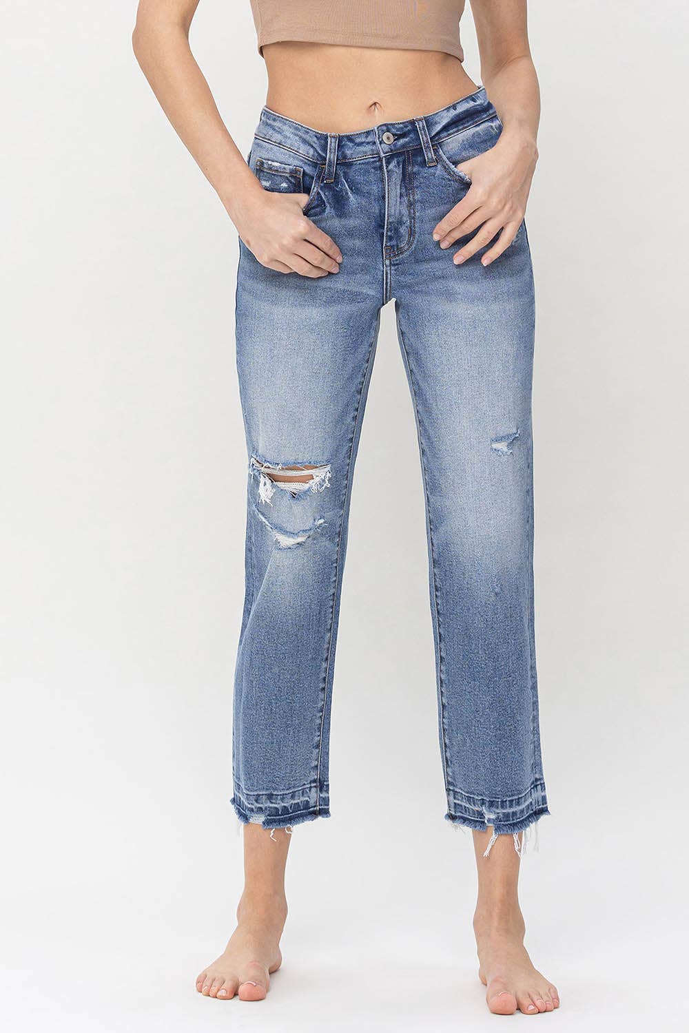 HIGH RISE CROP STRAIGHT JEANS - Southern Sassy Boutique