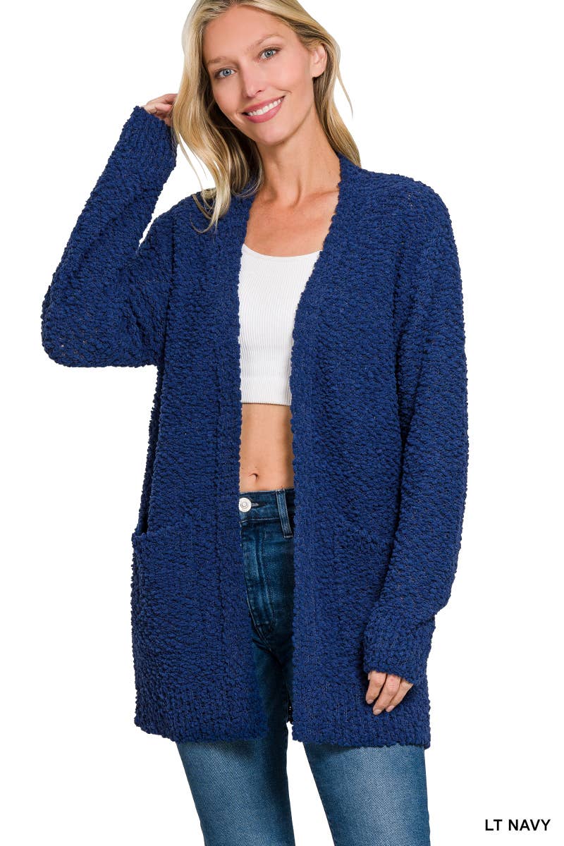 Popcorn Sweater Cardigan W/ Pockets